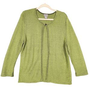 SIGRID OLSEN Green Slinky Knit Long Sleeve One Button Cardigan Twee SIZE LARGE